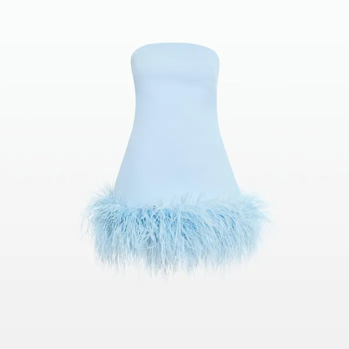 Safiyaa Rowan Pale Blue FeatherTrimmed Short Dress Women Dresses