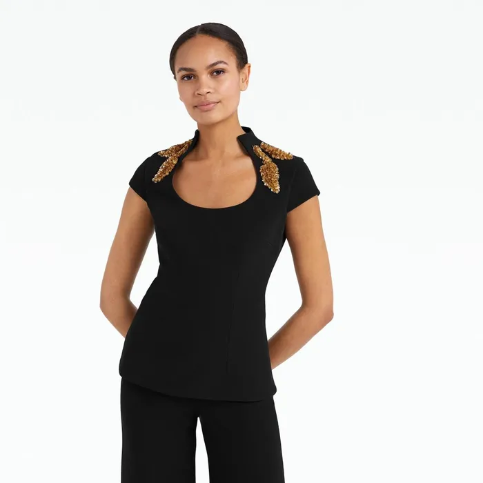 Safiyaa Ruba Black Embroidered Top Women Tops