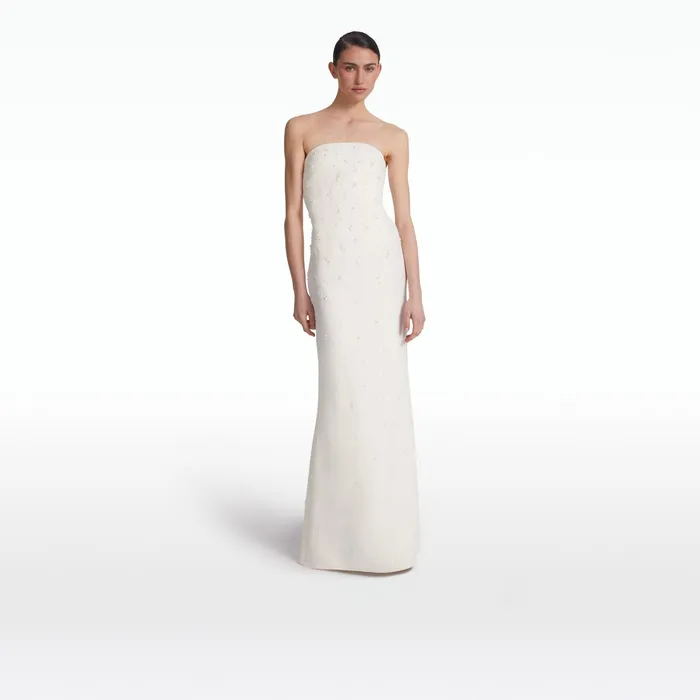 Safiyaa Soshin Ivory and Gypsophilia Embroidery Long Dress Women Dresses