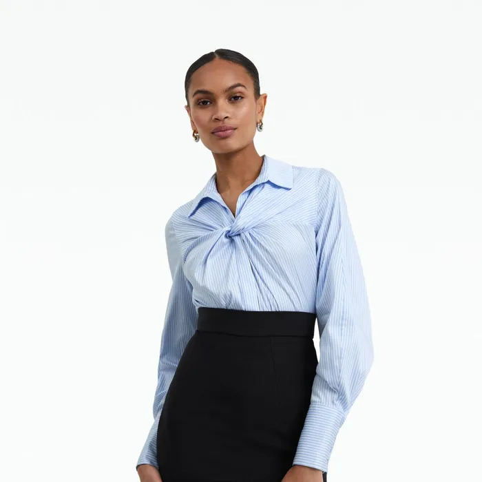 Safiyaa Tallula Blue and White Cotton Top Women Tops