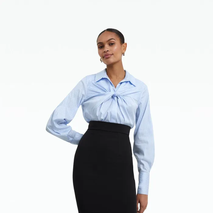 Safiyaa Tallula Blue and White Cotton Top Women Tops