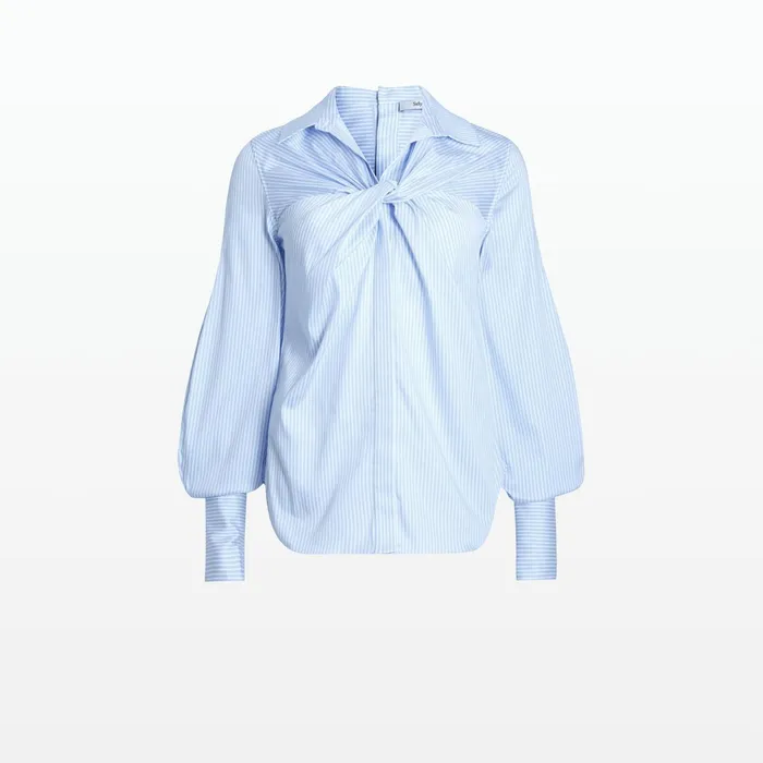 Safiyaa Tallula Blue and White Cotton Top Women Tops