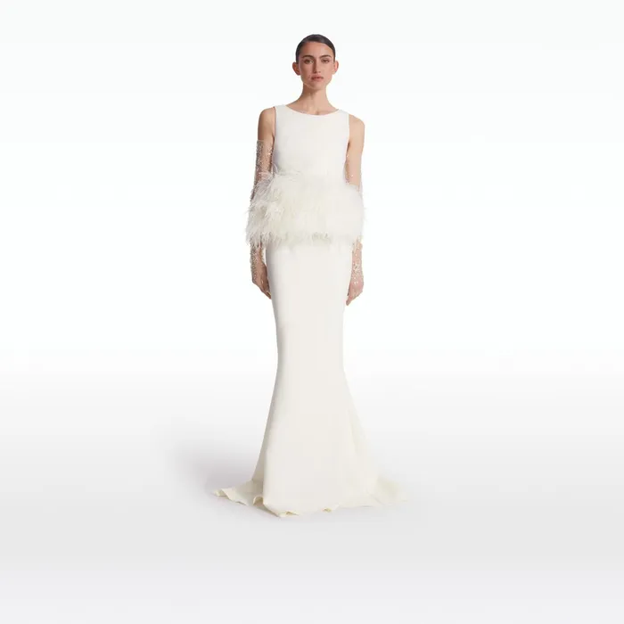 Safiyaa Tessa Ivory FeatherTrimmed Top Women Tops
