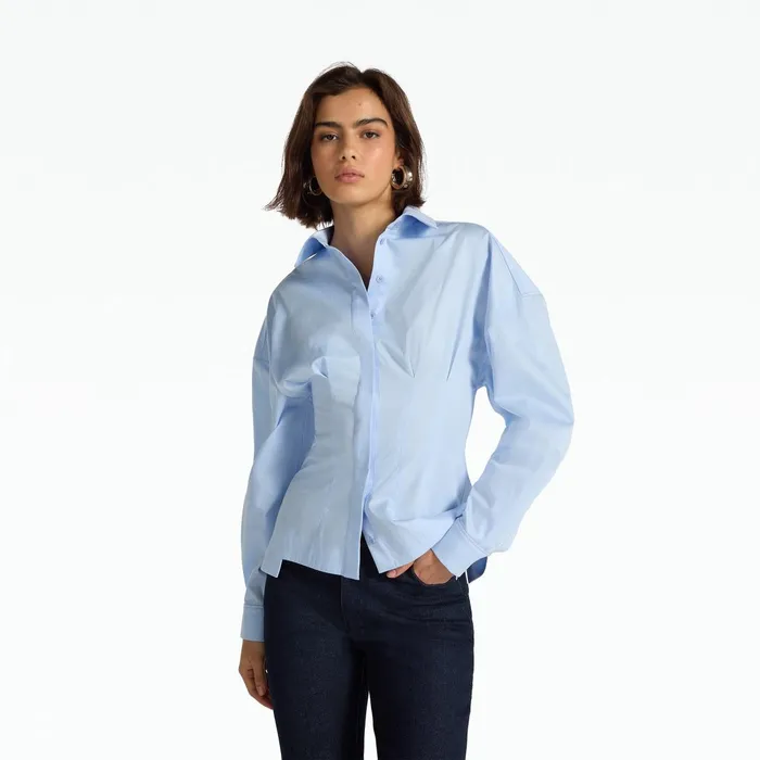 Safiyaa Zelie Pale Blue Cotton Top Women Tops