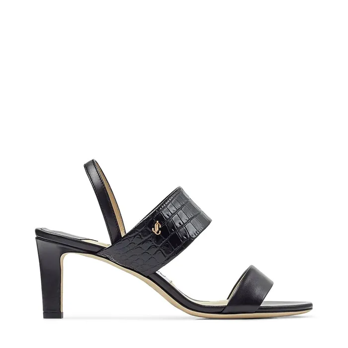 Salise 65 Black Nappa And CrocEmbossed Leather Slingback Sandals Blackblack Women JIMMY CHOO Sandals Salise 65 Black Nappa And CrocEmbossed Leather Slingback Sandals Blackblack Women JIMMY CHOO Sandals