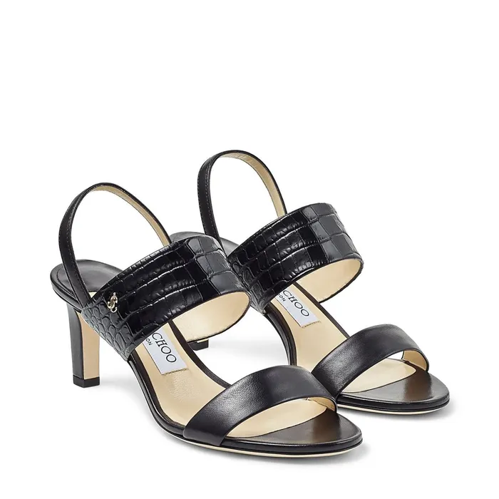 Salise 65 Black Nappa And CrocEmbossed Leather Slingback Sandals Blackblack Women JIMMY CHOO Sandals