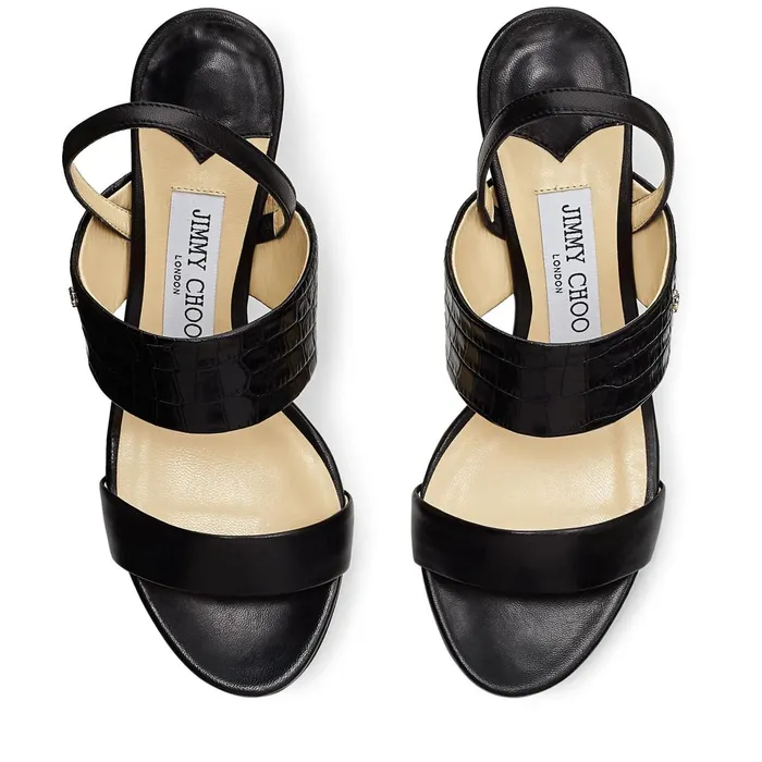 Salise 65 Black Nappa And CrocEmbossed Leather Slingback Sandals Blackblack Women JIMMY CHOO Sandals