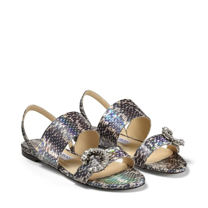 Saphera Flat Multicolour Holographic Elaphe Sandals With Crystal Jewel Embellishment Multi Women JIMMY CHOO Flats