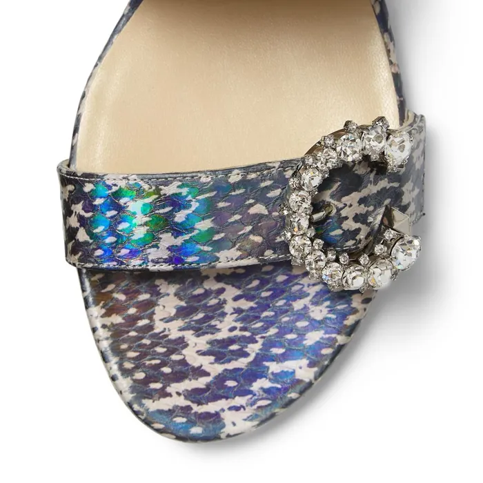 Saphera Flat Multicolour Holographic Elaphe Sandals With Crystal Jewel Embellishment Multi Women JIMMY CHOO Flats