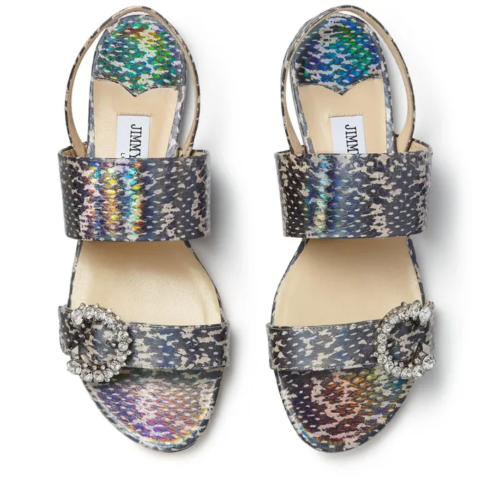 Saphera Flat Multicolour Holographic Elaphe Sandals With Crystal Jewel Embellishment Multi Women JIMMY CHOO Flats