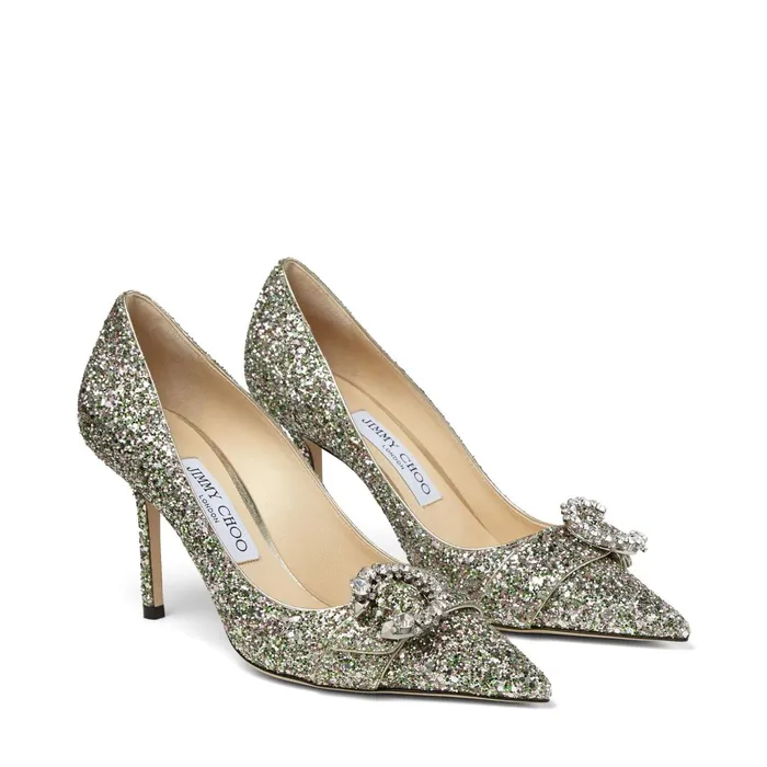 Saresa 85 Peppermint Coarse Glitter Fabric Pumps With Crystal Embellishment Peppermint Women JIMMY CHOO Pumps