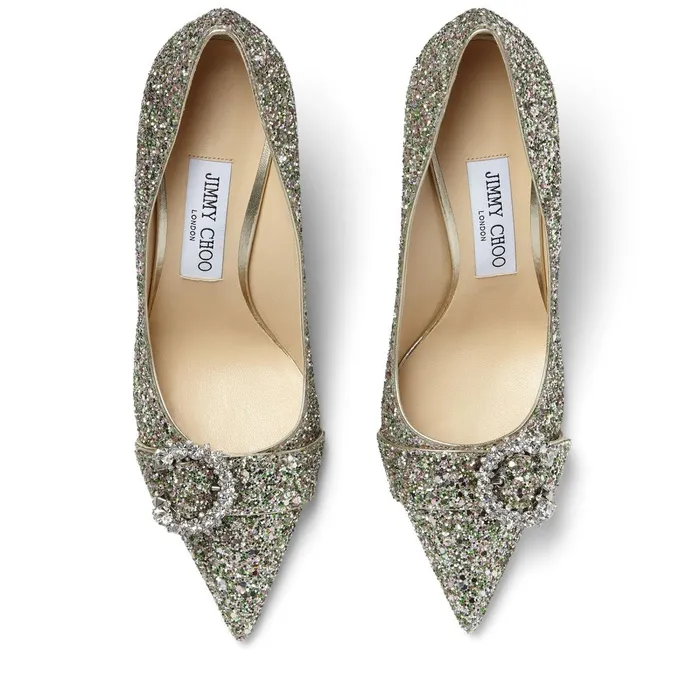 Saresa 85 Peppermint Coarse Glitter Fabric Pumps With Crystal Embellishment Peppermint Women JIMMY CHOO Pumps