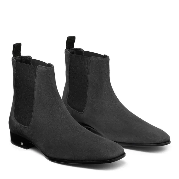 Sawyer Slate Fine Suede Chelsea Boot With Leopard Print Elastic Panel Slate Men JIMMY CHOO Casual Shoes