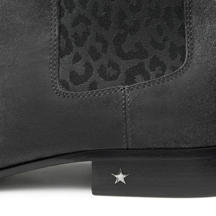 Sawyer Slate Fine Suede Chelsea Boot With Leopard Print Elastic Panel Slate Men JIMMY CHOO Casual Shoes
