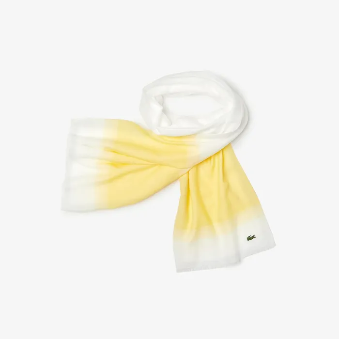 Scarves Lacoste Mens Made In France Organic Cotton Ombr Scarf WhiteYellow Popular