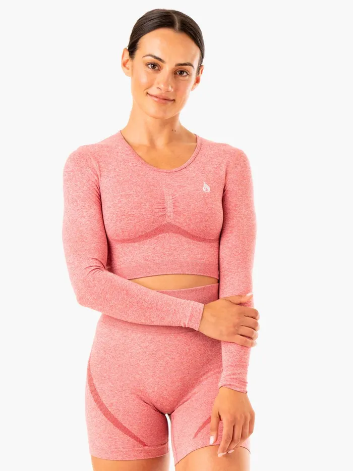 Sculpt Seamless Long Sleeve Top 8211 Pink Marl Women Ryderwear Tops