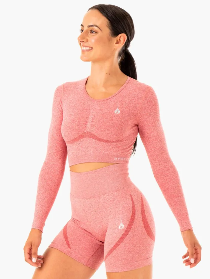 Sculpt Seamless Long Sleeve Top 8211 Pink Marl Women Ryderwear Tops