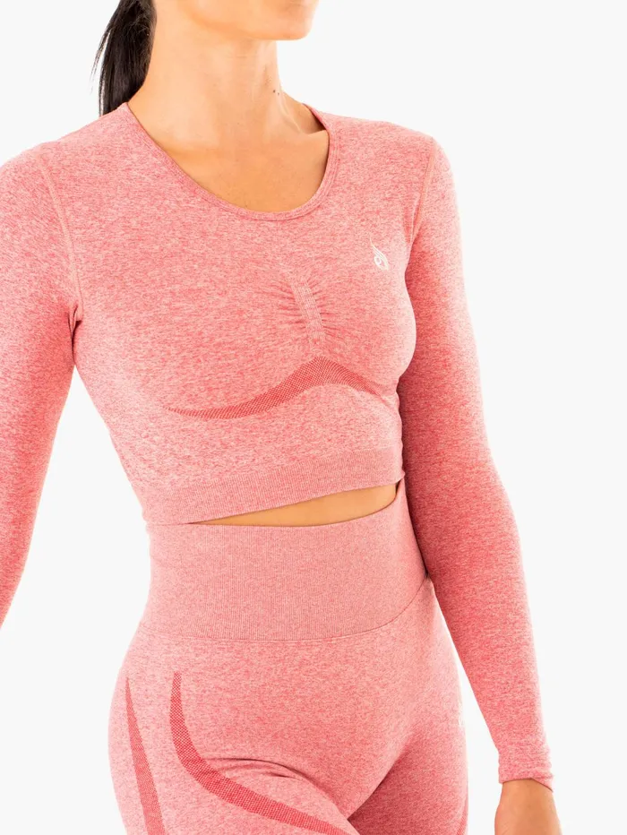 Sculpt Seamless Long Sleeve Top 8211 Pink Marl Women Ryderwear Tops