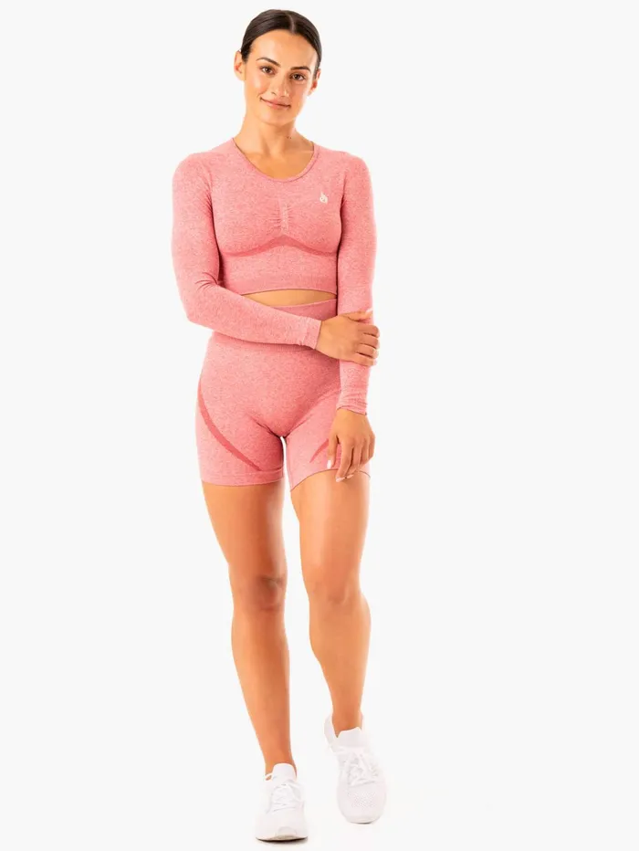 Sculpt Seamless Long Sleeve Top 8211 Pink Marl Women Ryderwear Tops