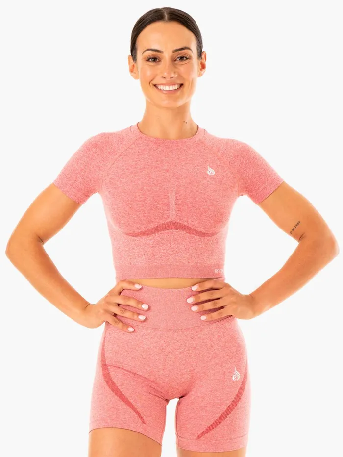 Sculpt Seamless TShirt 8211 Pink Marl Women Ryderwear Tops