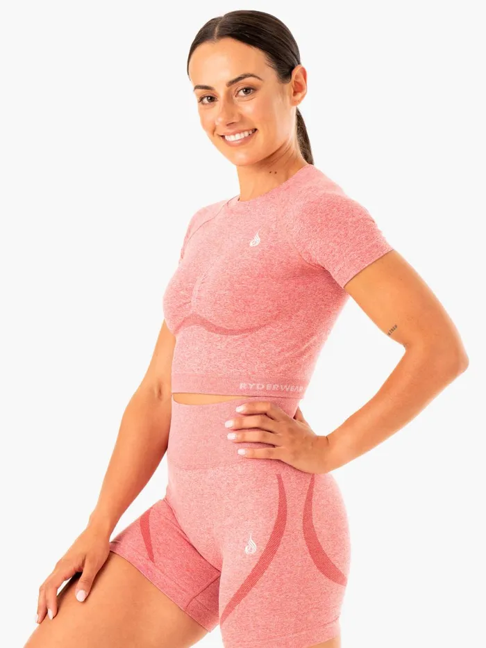 Sculpt Seamless TShirt 8211 Pink Marl Women Ryderwear Tops