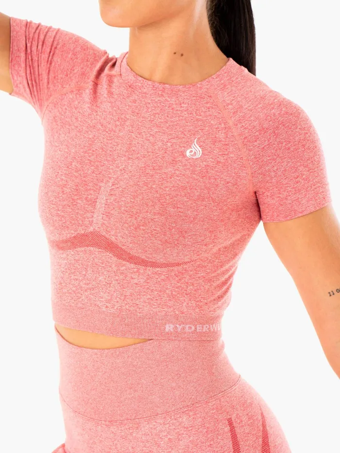 Sculpt Seamless TShirt 8211 Pink Marl Women Ryderwear Tops