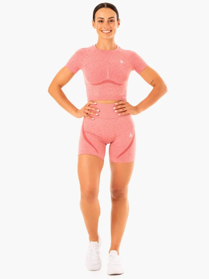 Sculpt Seamless TShirt 8211 Pink Marl Women Ryderwear Tops