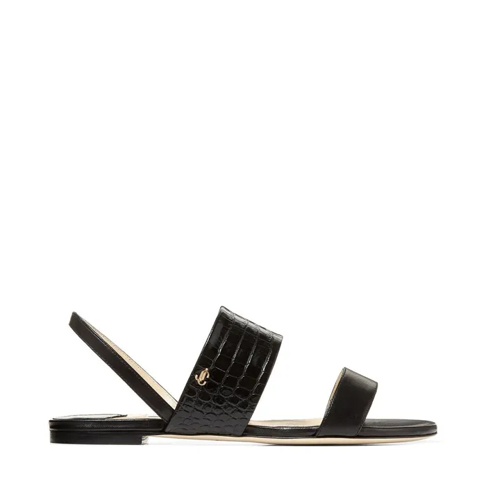 Seia Flat Black Nappa And CrocEmbossed Leather Slingback Sandals Blackblack Women JIMMY CHOO Flats Seia Flat Black Nappa And CrocEmbossed Leather Slingback Sandals Blackblack Women JIMMY CHOO Flats