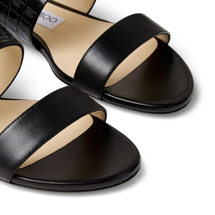 Seia Flat Black Nappa And CrocEmbossed Leather Slingback Sandals Blackblack Women JIMMY CHOO Flats