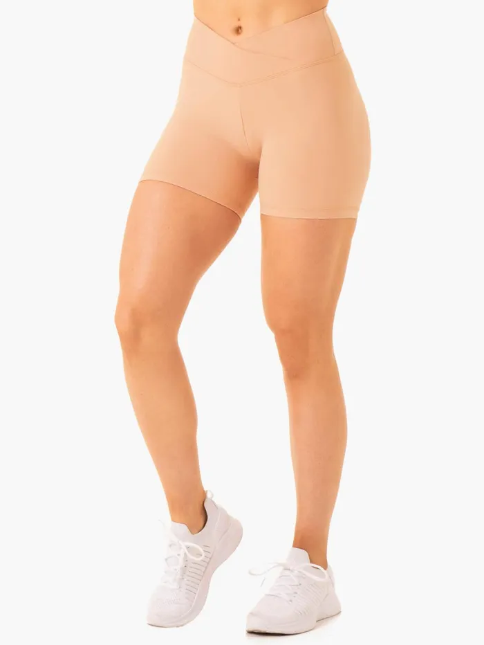 Serene Cross Over Scrunch Shorts 8211 Tan Women Ryderwear Gym Shorts