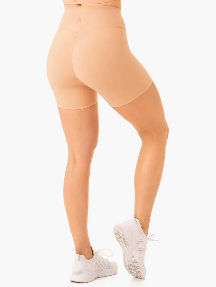 Serene Cross Over Scrunch Shorts 8211 Tan Women Ryderwear Gym Shorts