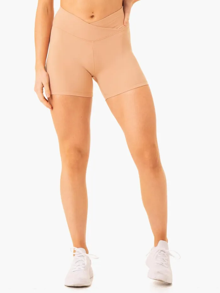 Serene Cross Over Scrunch Shorts 8211 Tan Women Ryderwear Gym Shorts