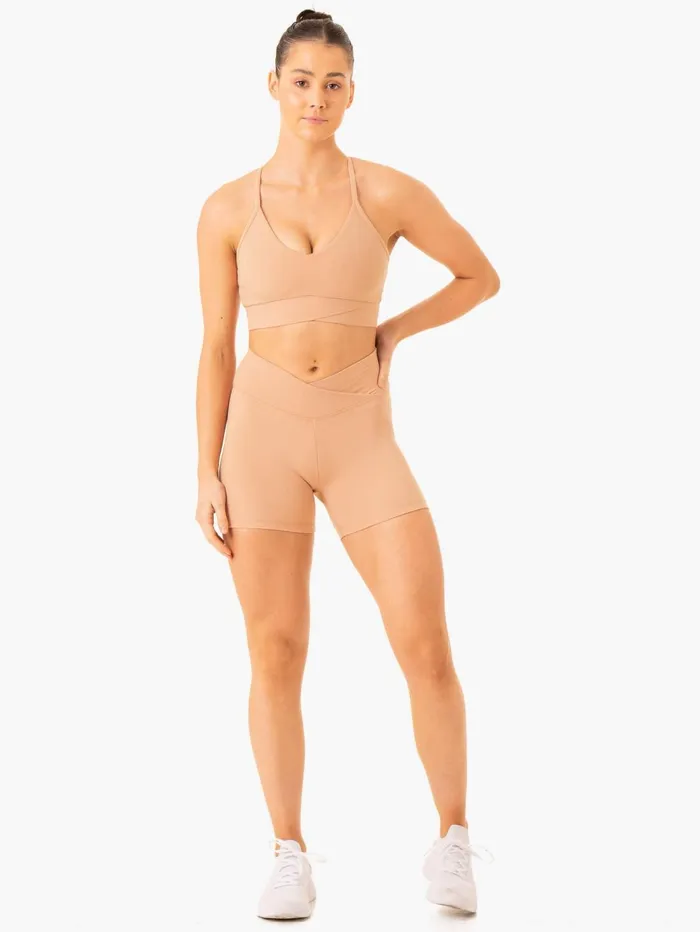 Serene Cross Over Scrunch Shorts 8211 Tan Women Ryderwear Gym Shorts