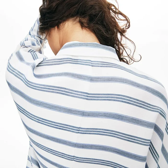 Shirts and Tops Lacoste Womens Loose Fit Striped Lightweight Cotton Shirt WhiteNavy BlueBlue Cheap On Sale