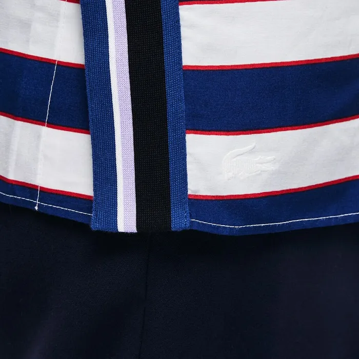 Shirts and Tops Lacoste Womens Regular Fit Striped Cotton and Silk Voile Shirt WhiteNavy BlueRed Online Outlet Store