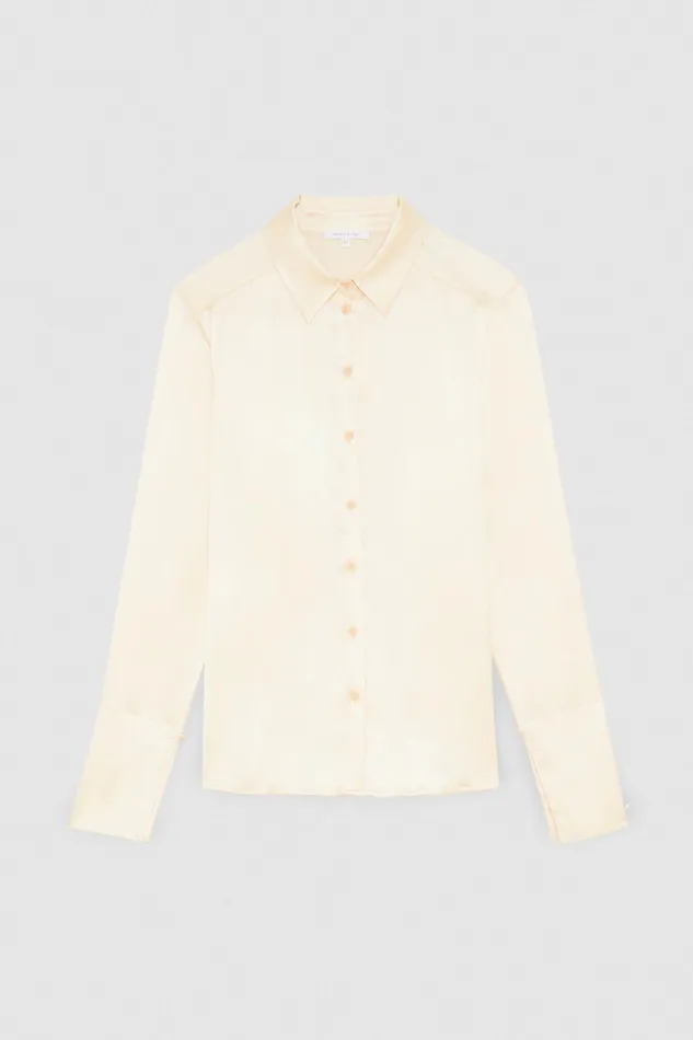 Shirts Women Patrizia Pepe BoyfriendFit Satin Shirt Ivory Skin