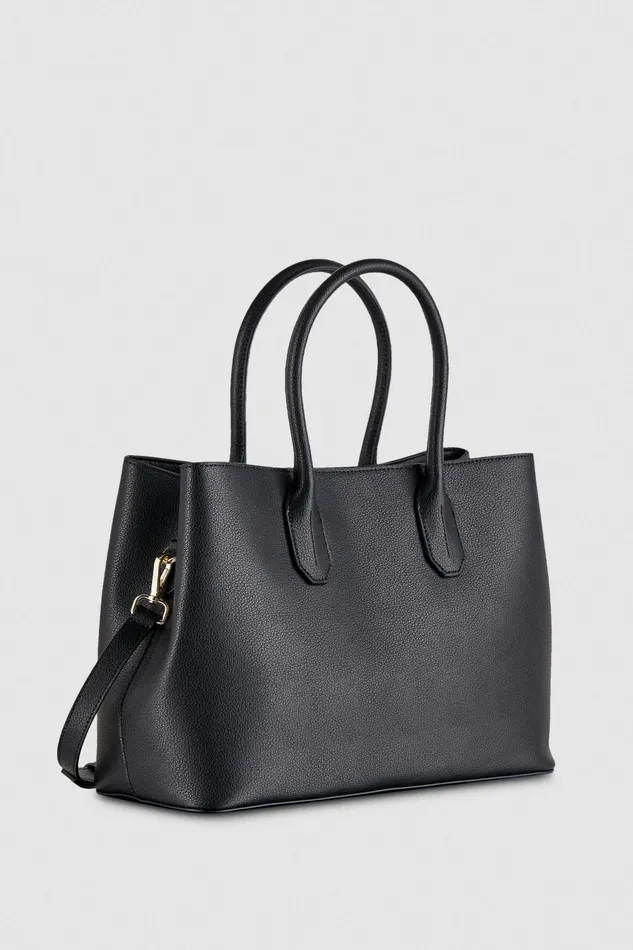 Shoppers Women Patrizia Pepe Hammered Leather Shopping Bag Black And Gold