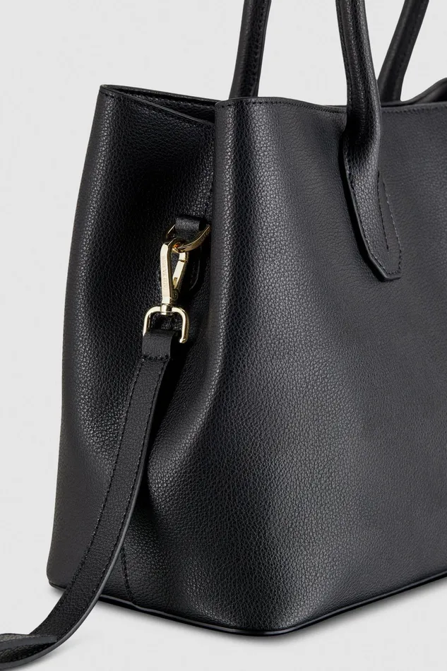 Shoppers Women Patrizia Pepe Hammered Leather Shopping Bag Black And Gold