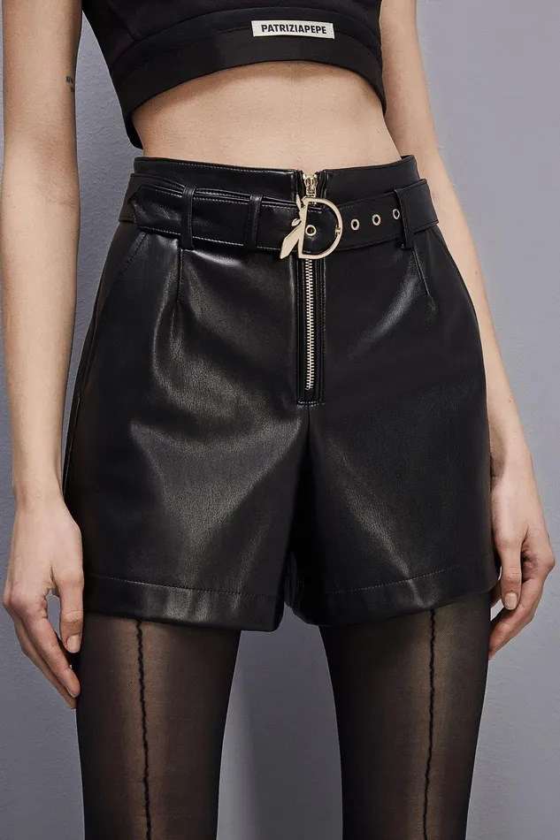 Shorts Women Patrizia Pepe HighWaisted Shorts In Coated Fabric Nero