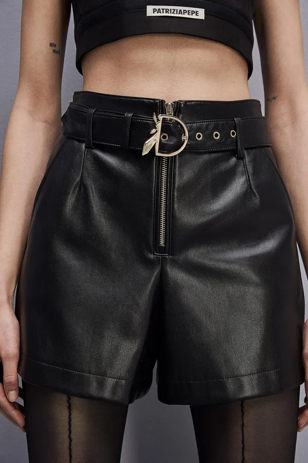 Shorts Women Patrizia Pepe HighWaisted Shorts In Coated Fabric Nero