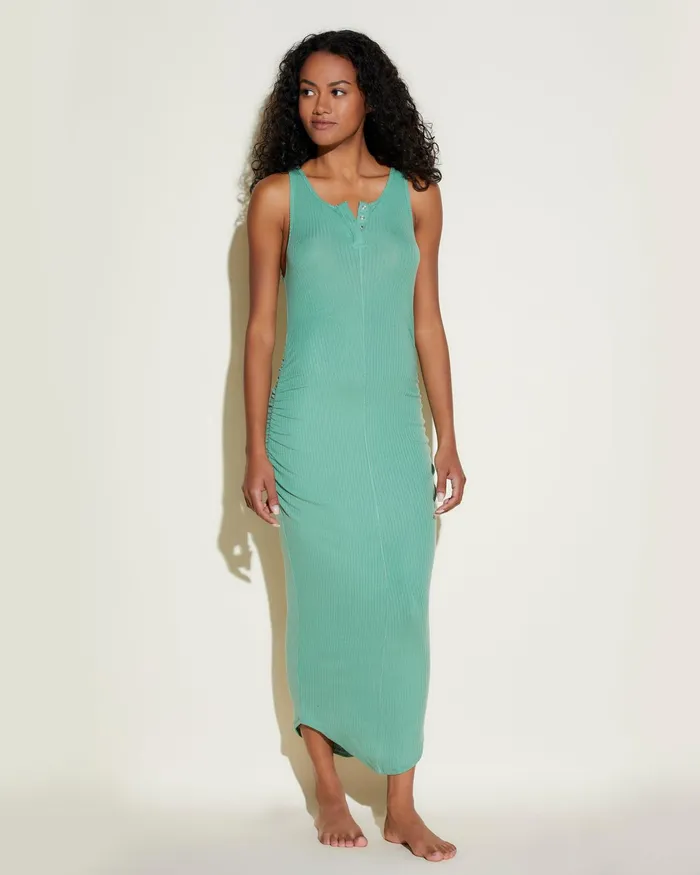 Sleep Shirts Women Cosabella Molly Midi Henley Dress Verde De Mer