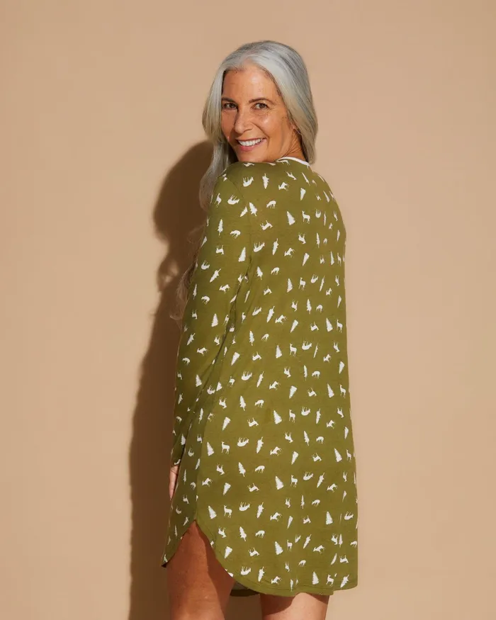 Sleep Shirts Women Cosabella Ski Trip Long Sleeve Sleepshirt Aloe Woodland