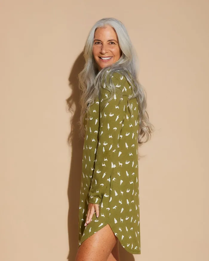 Sleep Shirts Women Cosabella Ski Trip Long Sleeve Sleepshirt Aloe Woodland