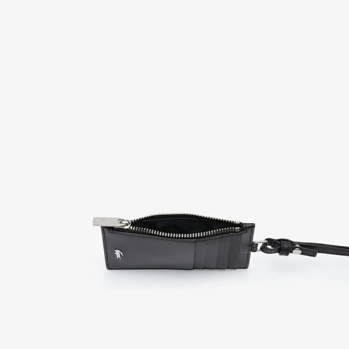 Small Leather Goods Lacoste Mens Fitzgerald Leather Neck Strap Zippered Card Holder Black Near Me