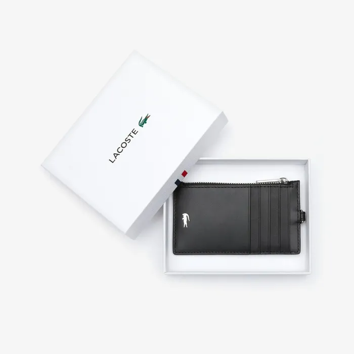 Small Leather Goods Lacoste Mens Fitzgerald Leather Neck Strap Zippered Card Holder Black Near Me