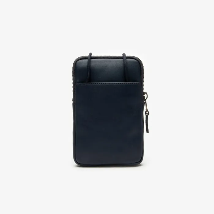Small Leather Goods Lacoste Mens L1212 Neck Strap Leather Mini Flat Bag Dark Sapphire Near Me