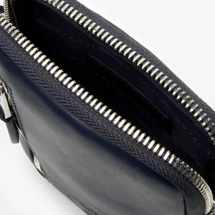 Small Leather Goods Lacoste Mens L1212 Neck Strap Leather Mini Flat Bag Dark Sapphire Near Me