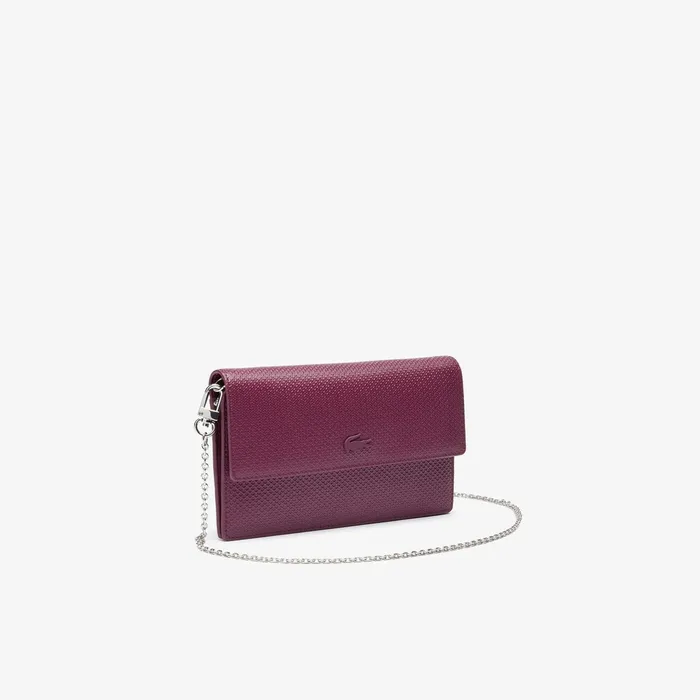 Small Leather Goods Lacoste Womens Chantaco Chain Clutch Grape Wine Near Me