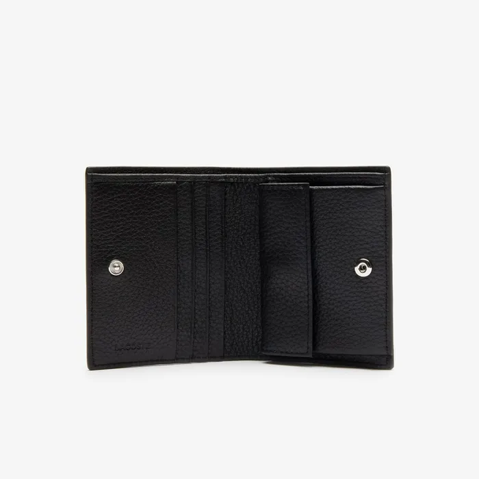 Small Leather Goods Lacoste Womens Croco Crew Grained Leather Bifold Wallet with Coin Purse Black Near Me