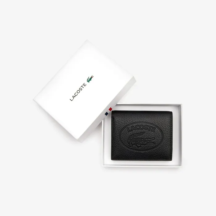 Small Leather Goods Lacoste Womens Croco Crew Grained Leather Bifold Wallet with Coin Purse Black Near Me